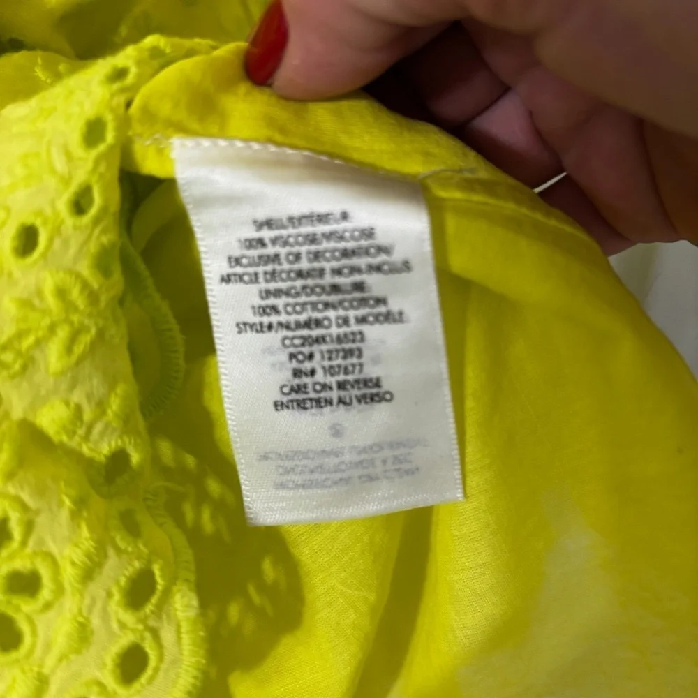 Alice + Olivia 'Fae' Eyelet Sleeveless Mini-Dress Lemon Sorbet Size 6